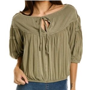 We The Free Olive Green Peasant Top